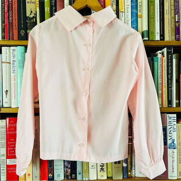 Vintage 1960s Pale Pink Asymmetrical Peter Pan Collar Long Sleeve Blouse S - Picture 10 of 10
